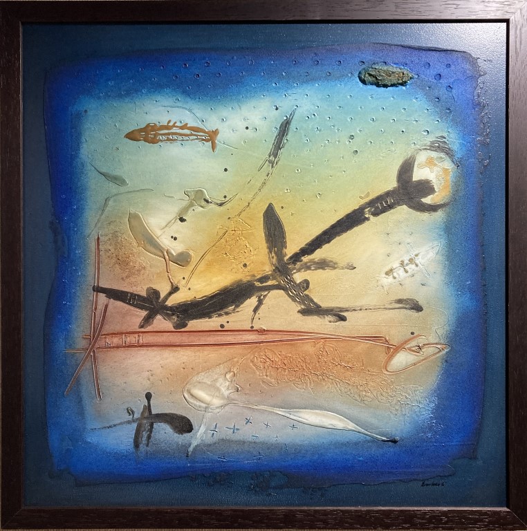 Mixed
media painting black frame