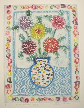 Dahlias in Polka Dot Vase