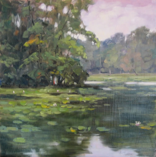 Light Rain on Lilies Plein Air