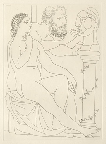 Modele at
                  sculpeur avec sa sculpture