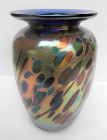 Blue
rim multicolored small vase