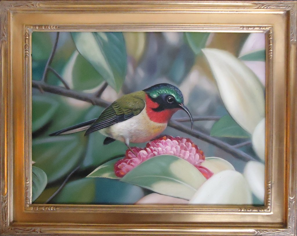 Bird on
Pink Flower